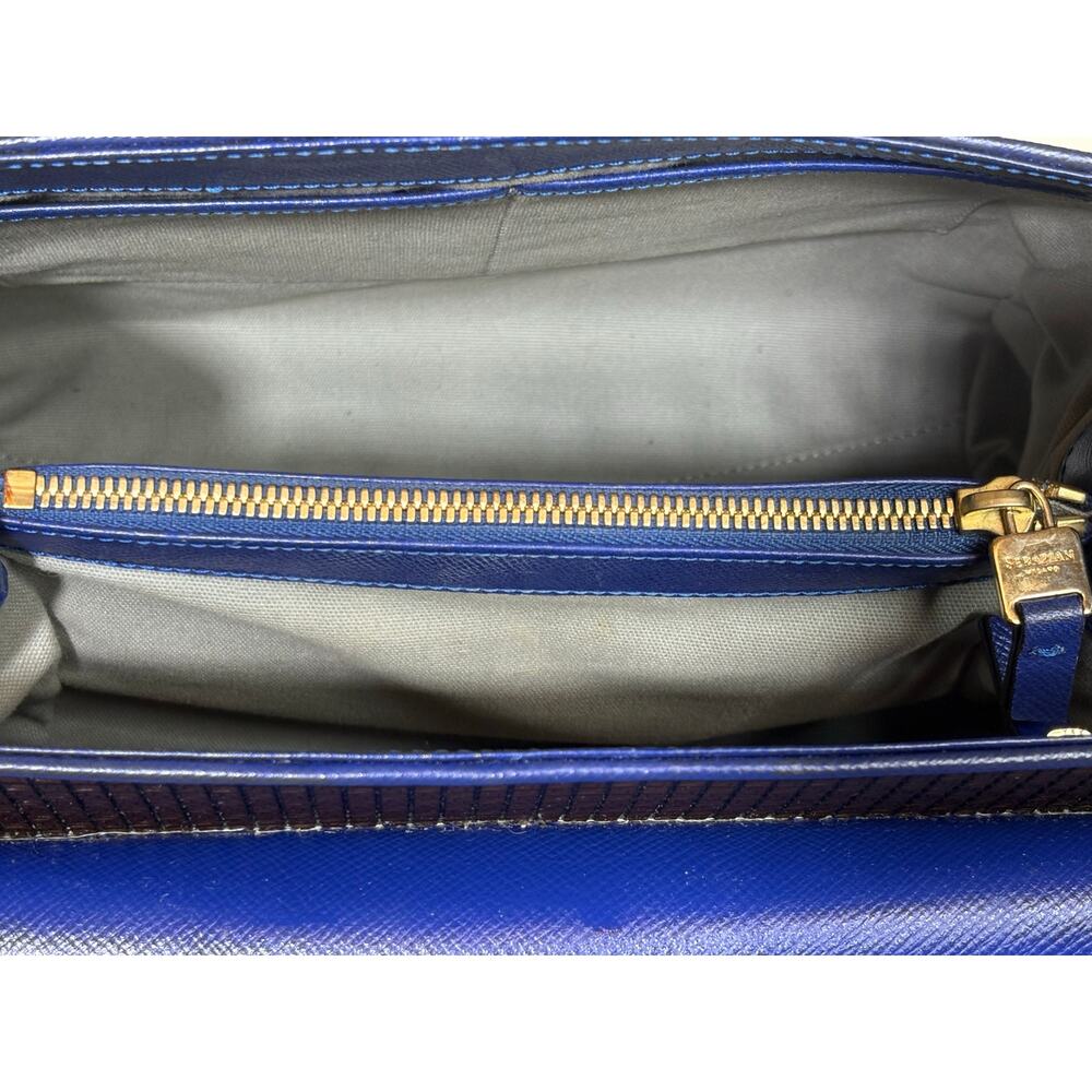 Serapian Bown Leather Gray Top Handle Cobalt Blue Trim Structured Handbag - Picture 6 of 9